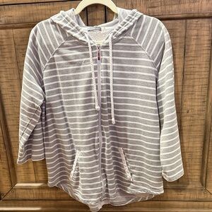 Threehearts Striped Gray and White Hoodie with lace trim. Cotton blend. Size XL